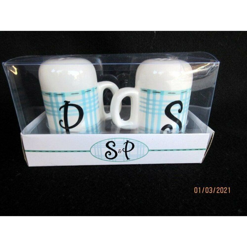 NWT Robert Stanley Blue Truck Handled Salt/Pepper Shakers Blue Stripe‎